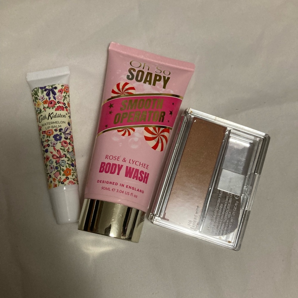 Clinique Blush, Cath Kidston Watermelon Lip Balm and Oh So Soapy Body Wash